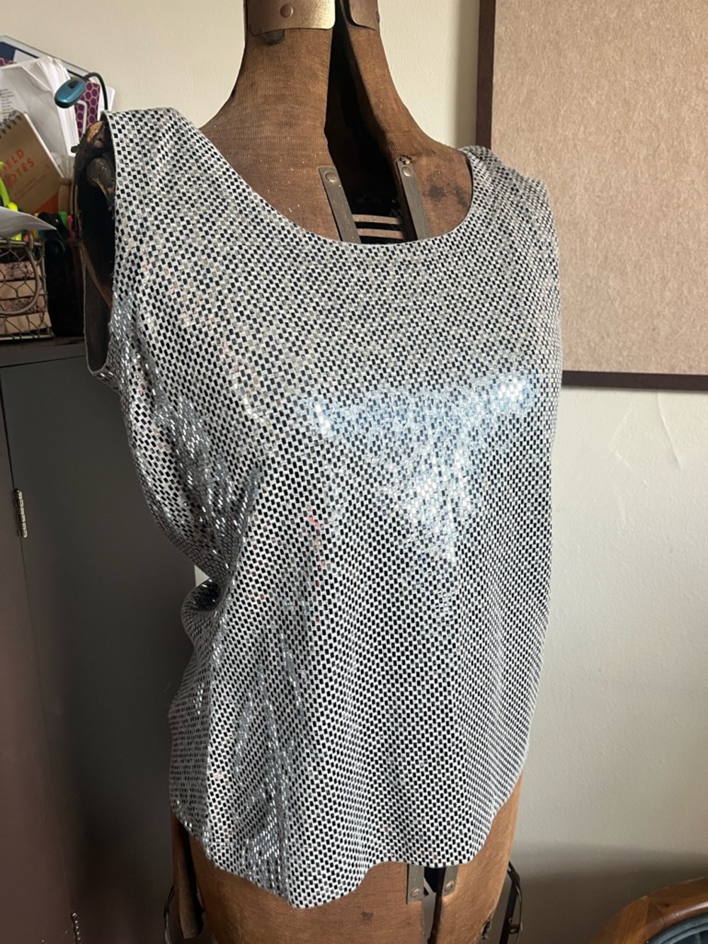 St John Metallic Sequin Silver Tank Top